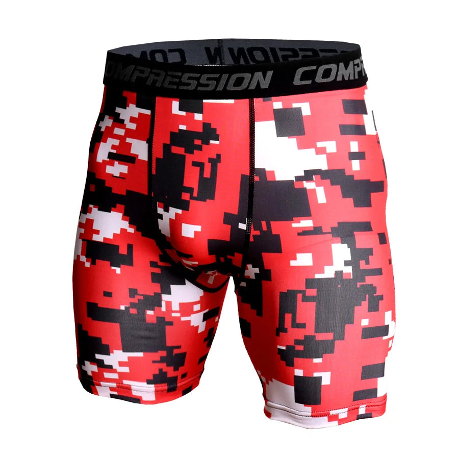 Pantalones Cortos de Compresión Hombre Camuflaje Estampado 3D Mallas Cortas de Culturismo Hombre Gimnasios Pantalones Cortos Musculación Masculina Alive Elastic Running Shorts