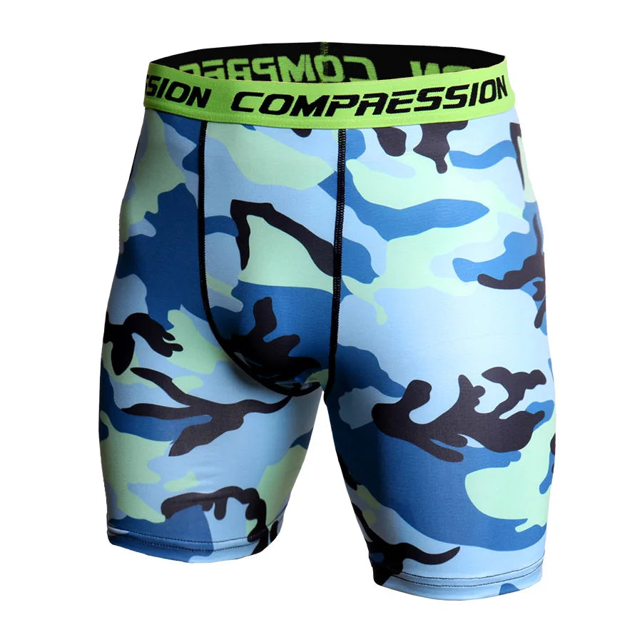 Pantalones Cortos de Compresión Hombre Camuflaje Estampado 3D Mallas Cortas de Culturismo Hombre Gimnasios Pantalones Cortos Musculación Masculina Alive Elastic Running Shorts