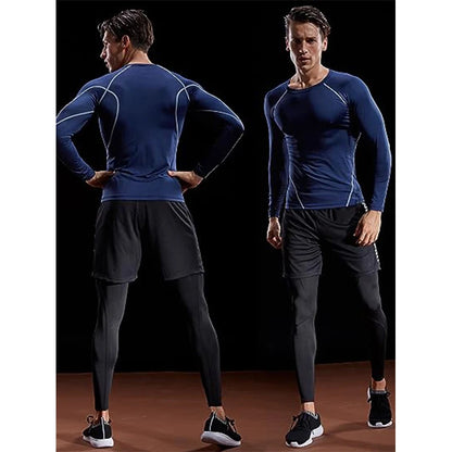 Camiseta  Compresión Manga Larga Hombres Elástico Entrenamiento Gimnasio Fitness Workout Tights Sport Jersey Athletic Running Shirt Men